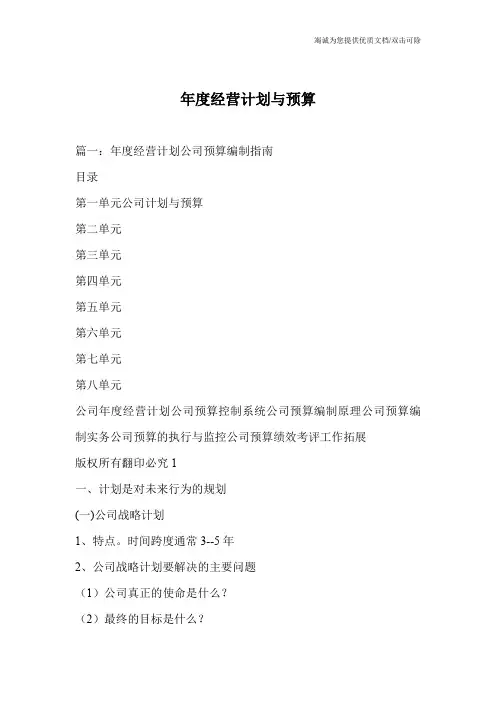 年度经营计划与预算