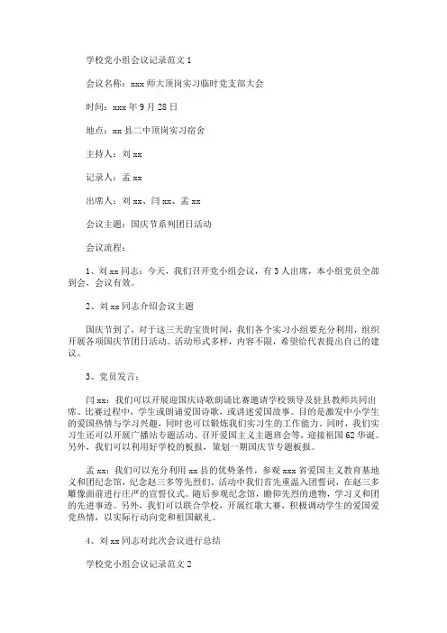 最新学校党小组会议记录范文