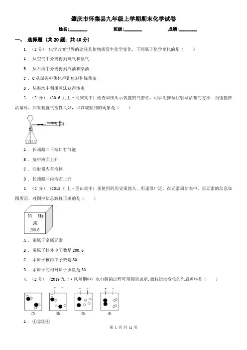 肇庆市怀集县九年级上学期期末化学试卷