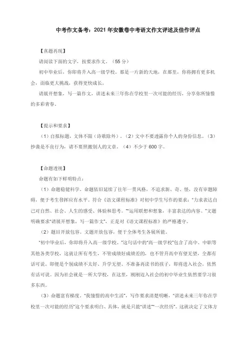 中考作文备考：2021年安徽卷中考语文作文评述及佳作评点
