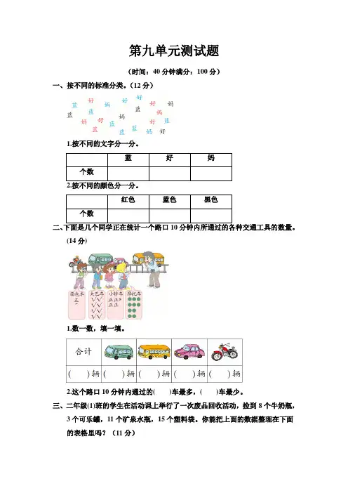 青岛版2019-2020学年二年级数学第二学期第九单元测试卷