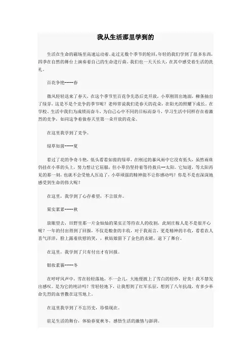 白山市中考满分作文-我从生活那里学到的