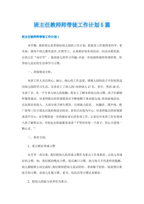 班主任教师师带徒工作计划5篇