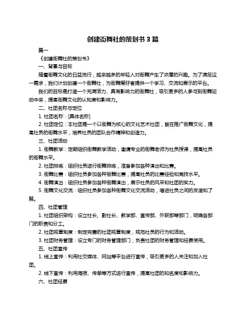创建街舞社的策划书3篇