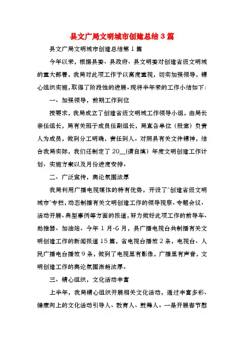 县文广局文明城市创建总结3篇