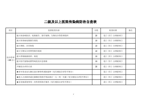 二级及以上医院传染病防治自查表