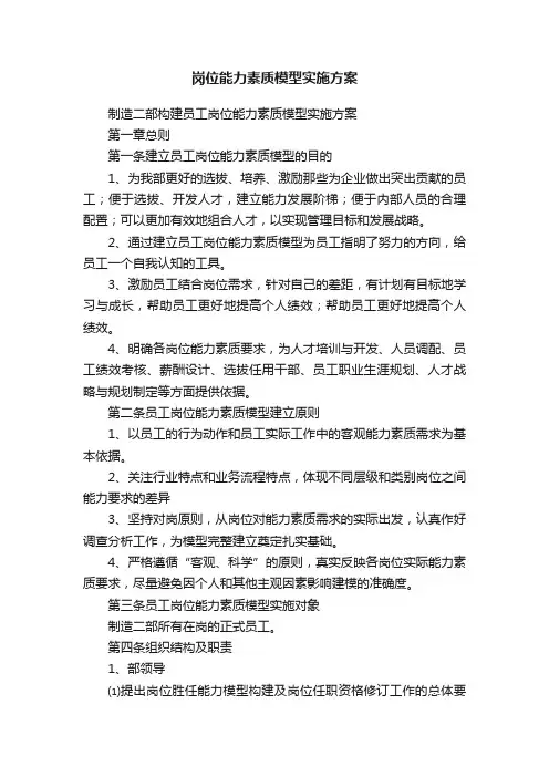 岗位能力素质模型实施方案