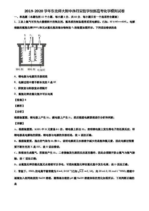2019-2020学年东北师大附中净月实验学校新高考化学模拟试卷含解析