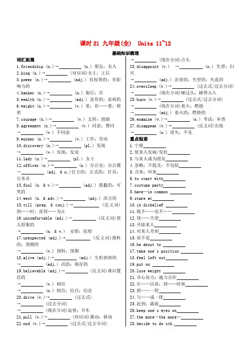 陕西省2019中考英语复习课时21九全Units11_12基础检测含答案