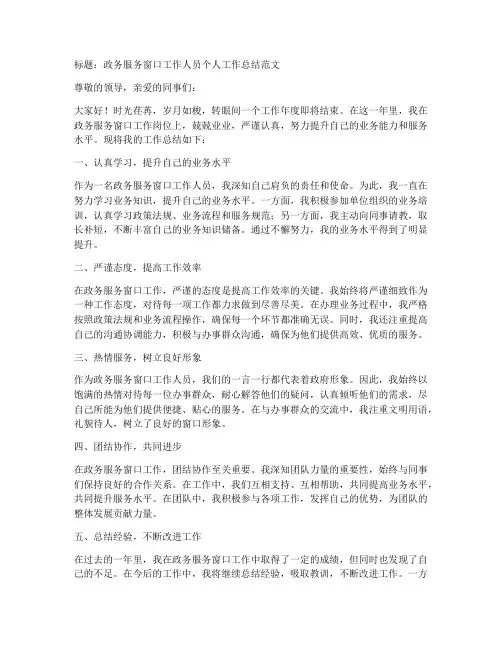 政务中心窗口个人工作总结范文