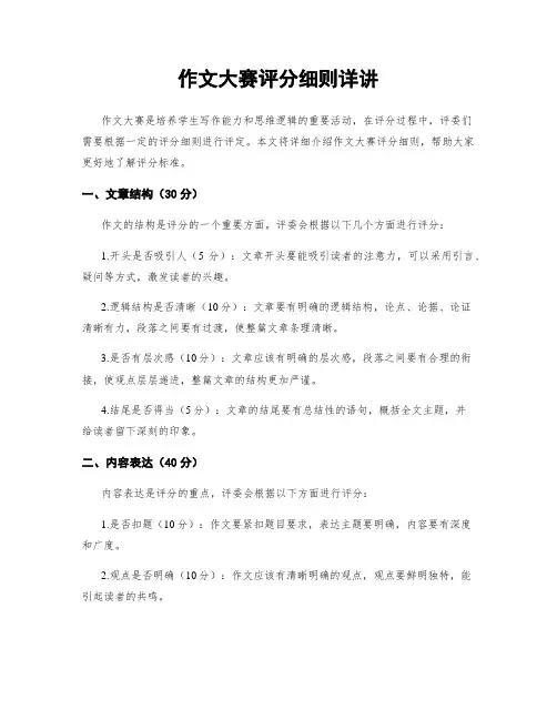 作文大赛评分细则详讲