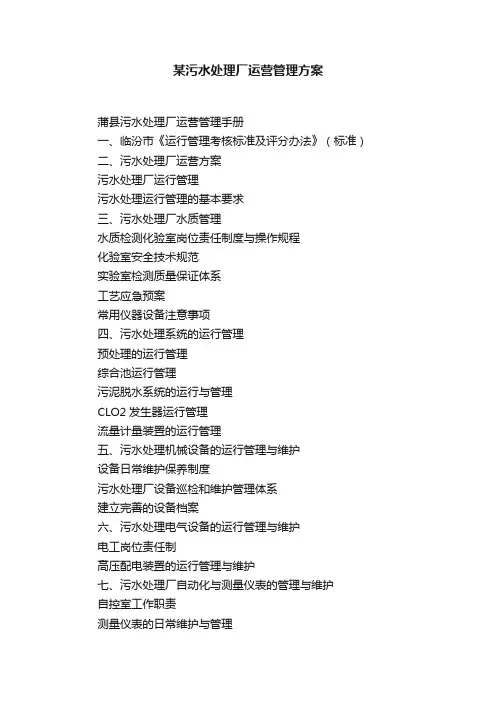 某污水处理厂运营管理方案