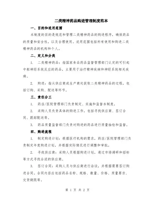 二类精神药品购进管理制度范本