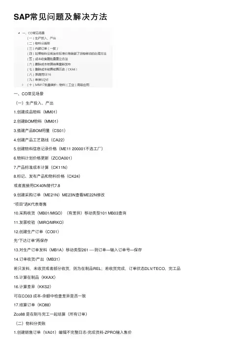 SAP常见问题及解决方法