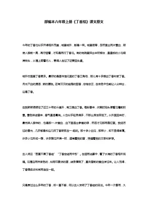 部编本六年级上册《丁香结》课文原文