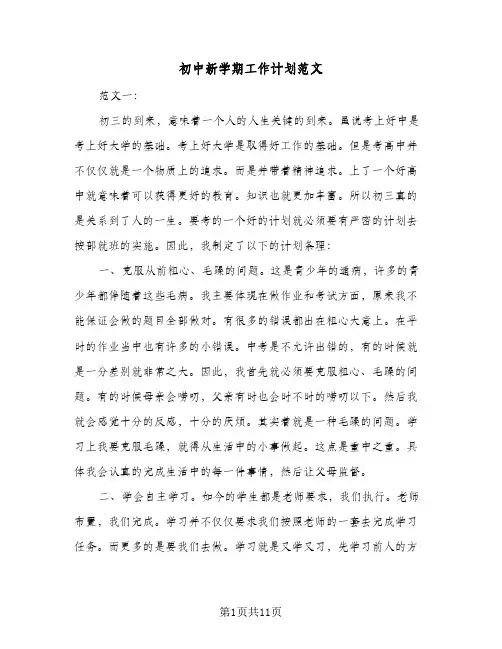 初中新学期工作计划范文（3篇）
