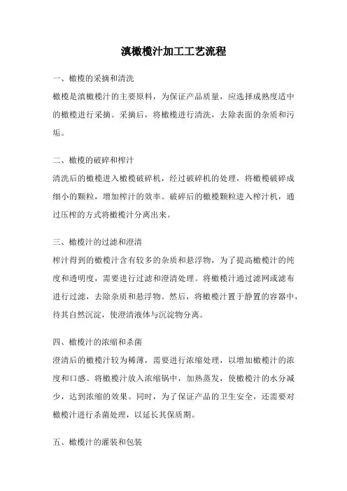 滇橄榄汁加工工艺流程