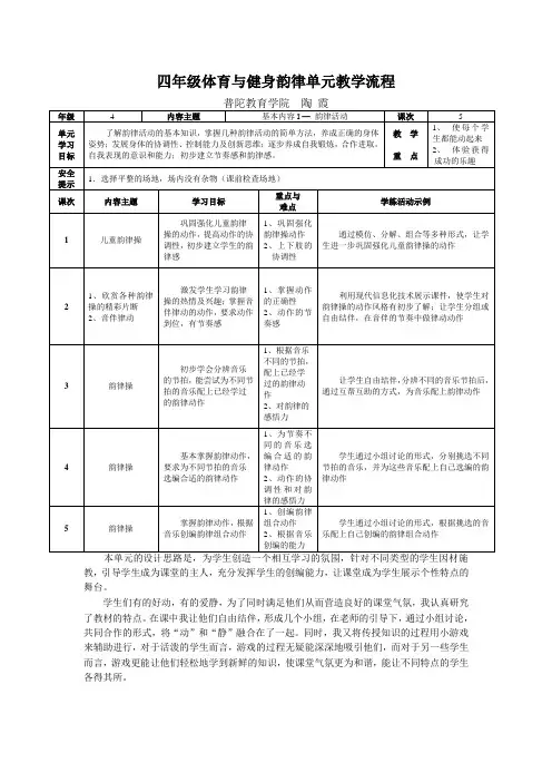 水平二(四年级)体育与健身韵律单元教学流程