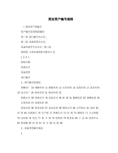 固定资产编号规则