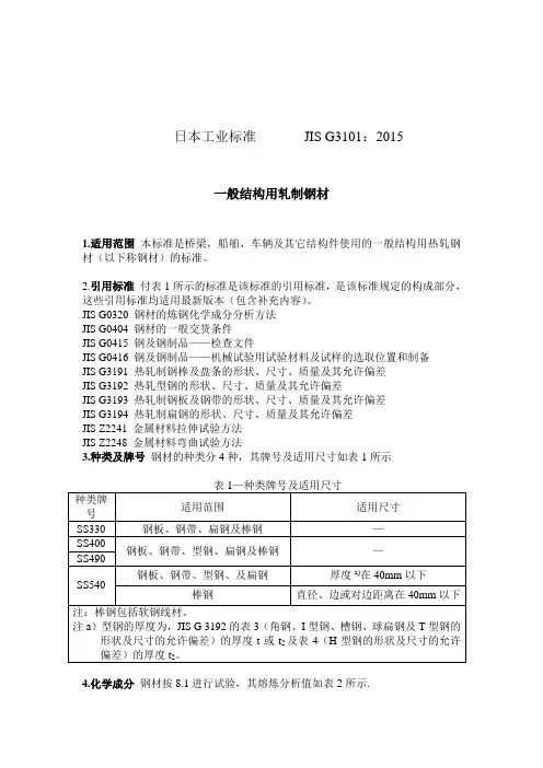 JIS G 3101：2015一般结构用轧制钢材(成分标准)