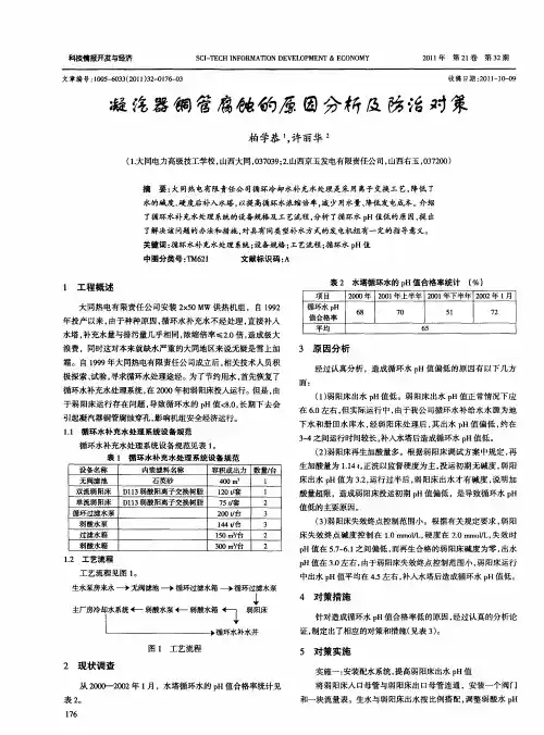 凝汽器铜管腐蚀的原因分析及防治对策