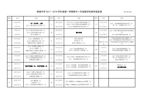 棉城中学2017-2018学年度第一学期高中一年级数学科教学进度表