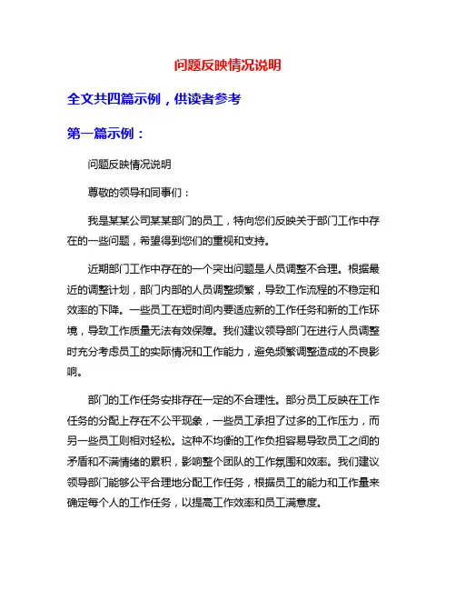 问题反映情况说明