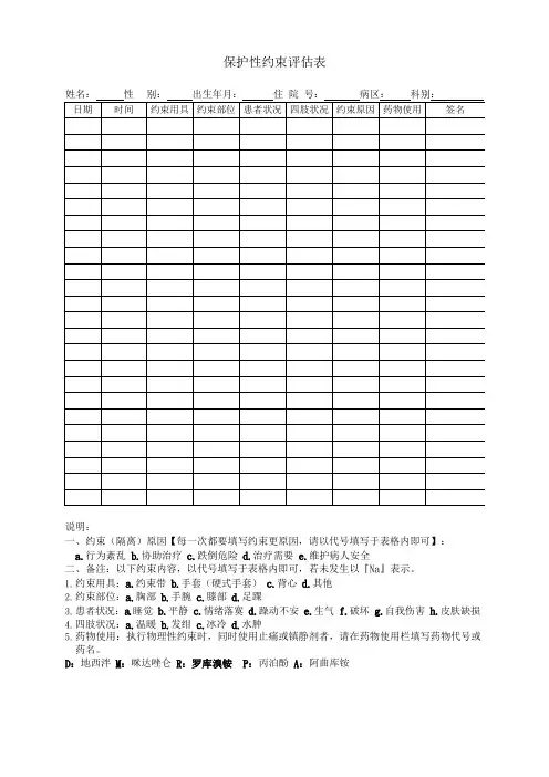 保护性约束评估表