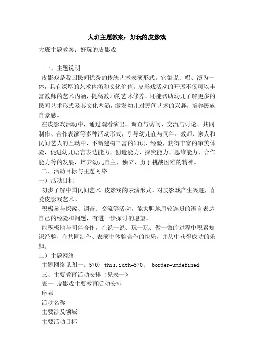 大班主题教案：好玩的皮影戏（优秀篇）