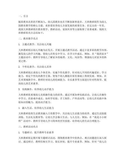 大班教研组亮点总结