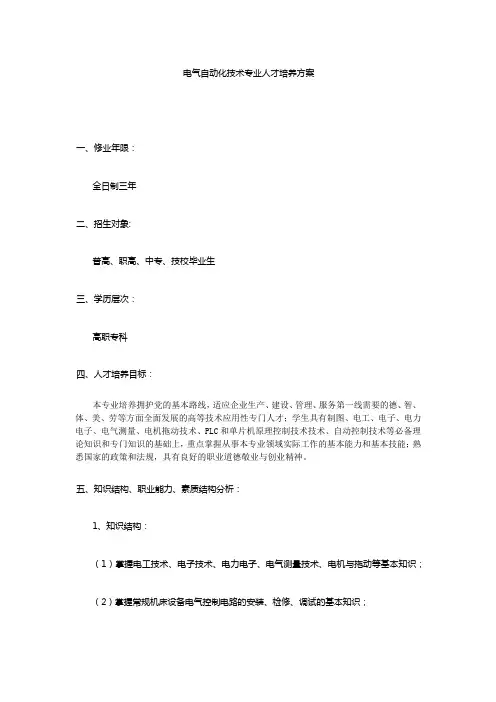 电气自动化技术专业人才培养方案