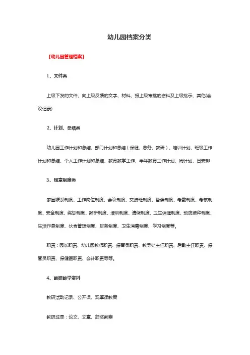 幼儿园档案分类