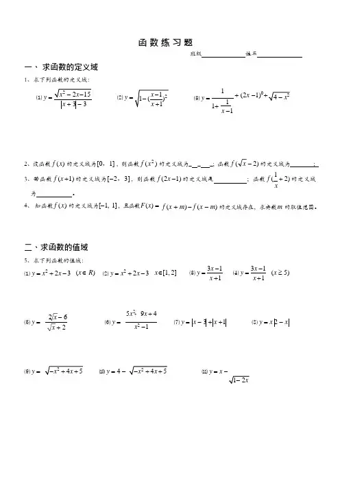 高一数学函数经典习题及答案(可编辑修改word版)