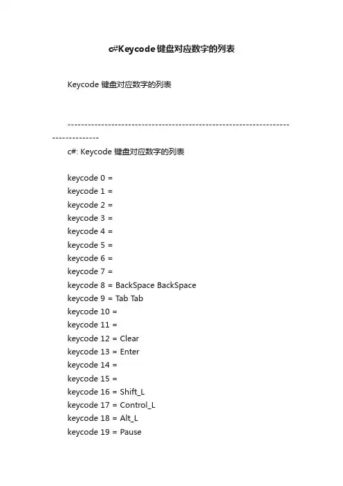 c#Keycode键盘对应数字的列表