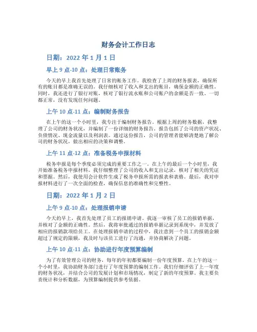 财务会计工作日志