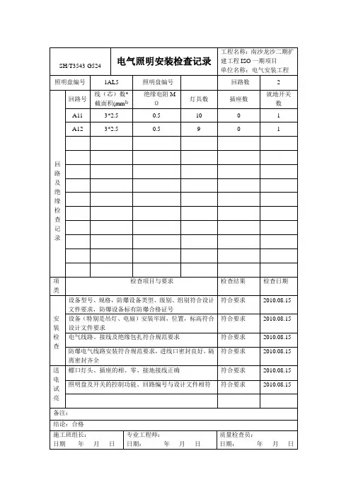 照明检查纪录