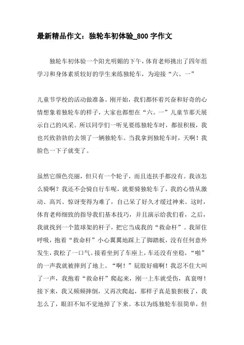 最新精品作文：独轮车初体验_800字作文-最新作文资料