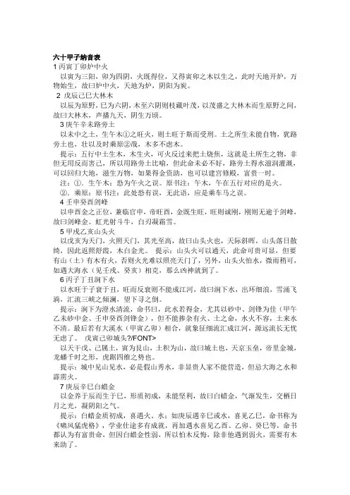 六十甲子纳音表