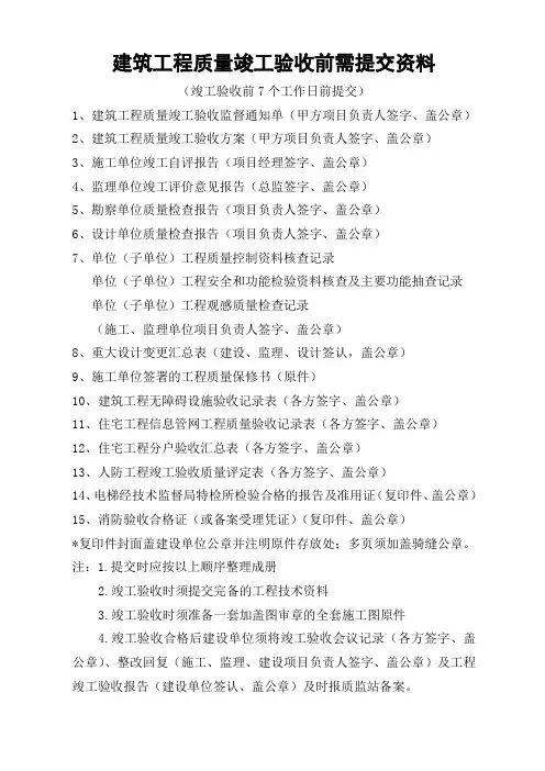 竣工验收前需提交资料