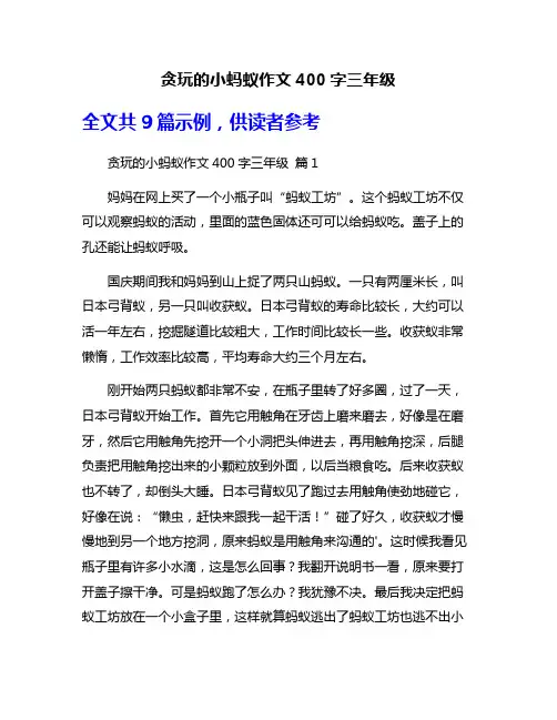 贪玩的小蚂蚁作文400字三年级