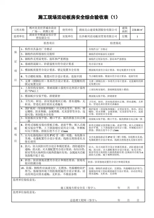施工现场装配式活动板房安装验收表40159