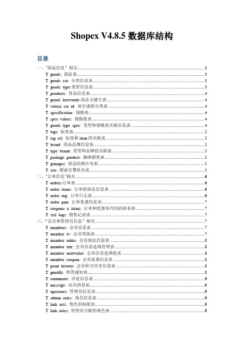 shopex v4.8.5数据库结构