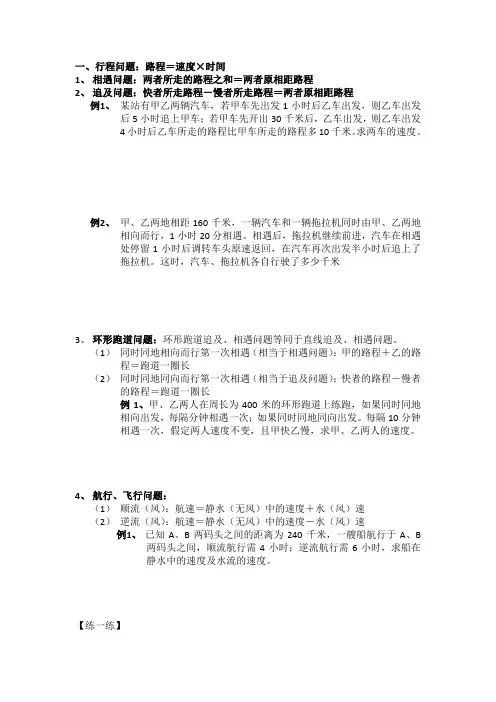 二元一次方程组行程问题类型全知识点加练习