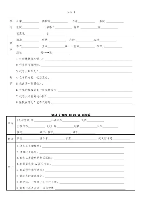 人教版pep六年级上册1-6单元目标导航检测