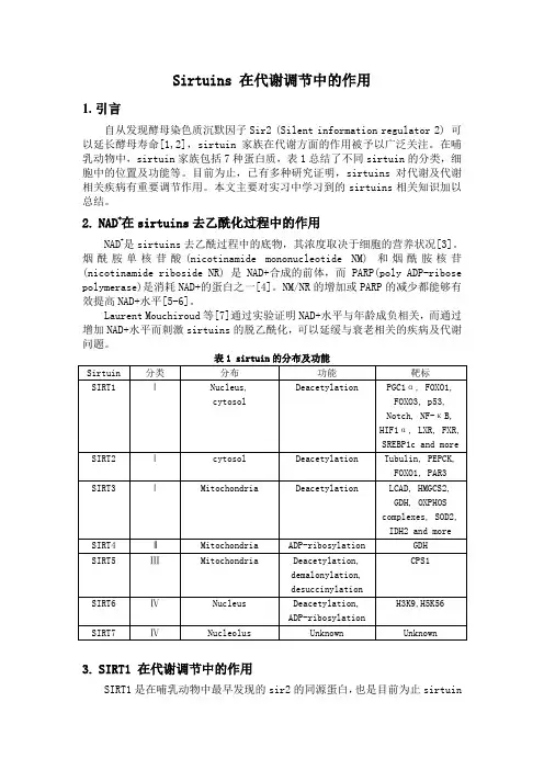 Sirtuins 在代谢调节中的作用