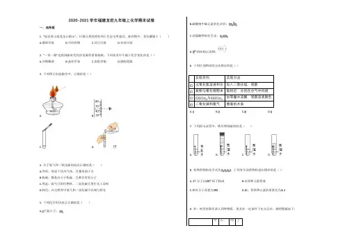 福建龙岩市2020-2021学年九年级化学上册期末试卷