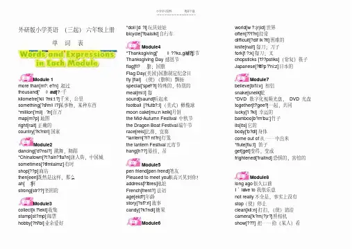 外研版小学英语(三起)六年级上册单词表(含音标)