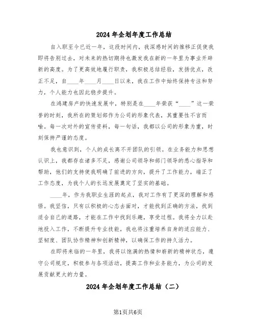 2024年企划年度工作总结（3篇）