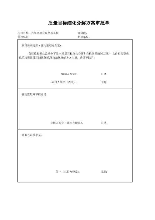 质量目标细化分解方案