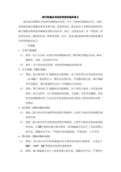 淋巴细胞各项免疫表型的临床意义